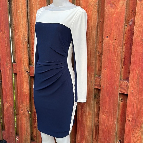 Ralph Lauren Blue Ruched Long Sleeve Bodycon Dress Size 4 - Picture 4 of 11